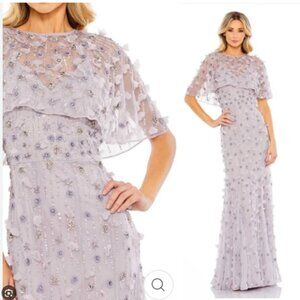 Mac Duggal EMBELLISHED ILLUSION CAPE SLEEVE TRUMPET GOWN Size 10